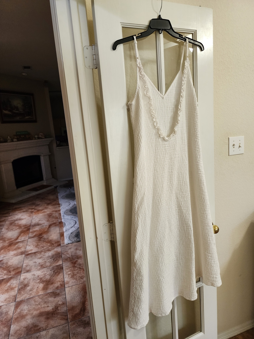 Nordstrom White Cotton Gauze Midi Bridal Coastal Dress Ruffle Back Size Large - Picture 4 of 12